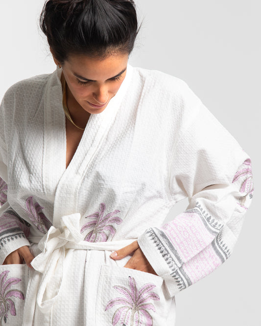 BLOCK PRINT COTTON BATH KIMONO