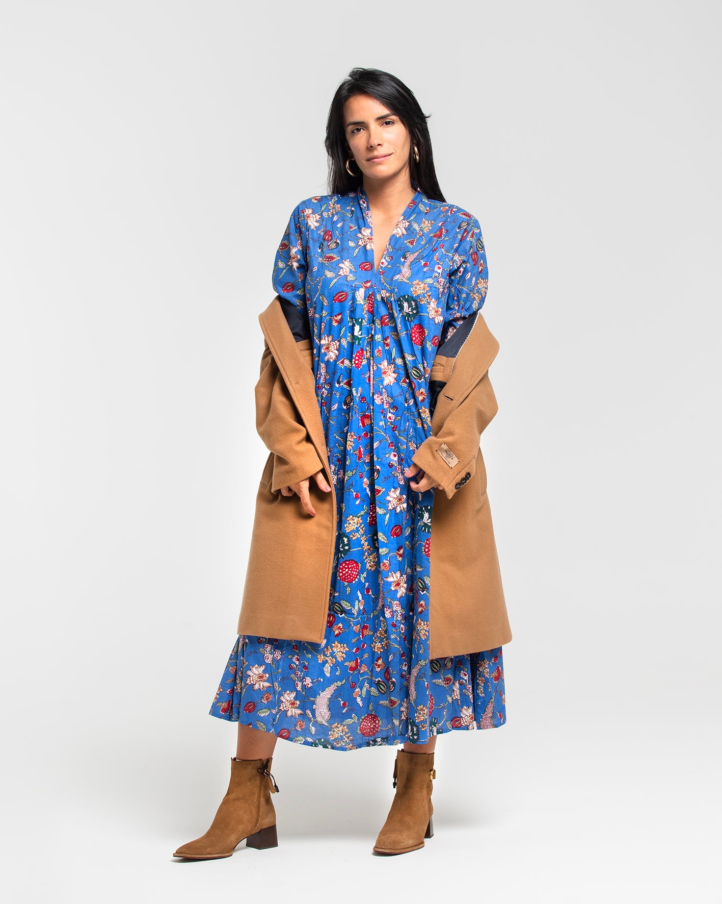 BOTANICAL BLUE BLOCK PRINTED DRESS