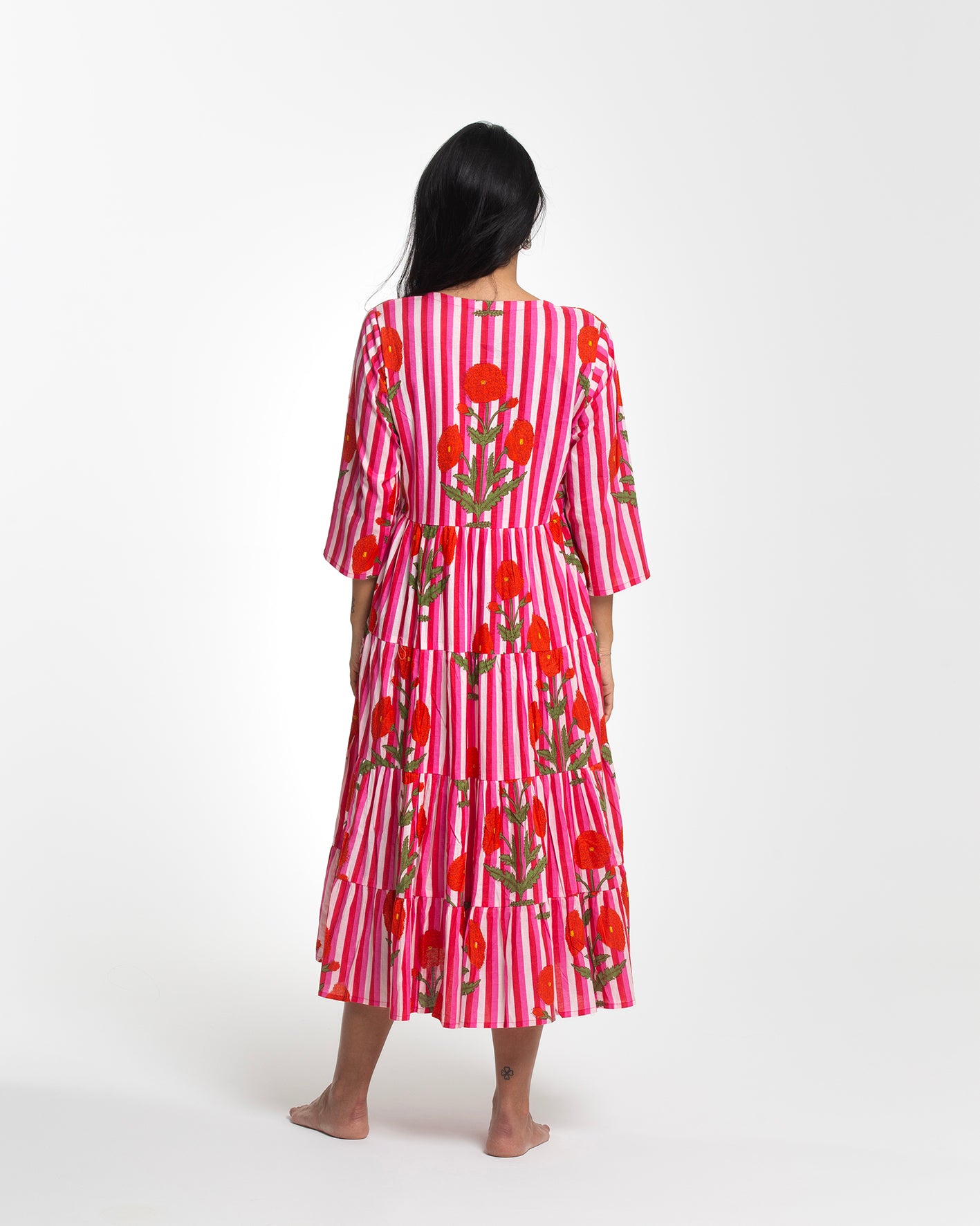 STRIPED PINK GARDER MIDI DRESS