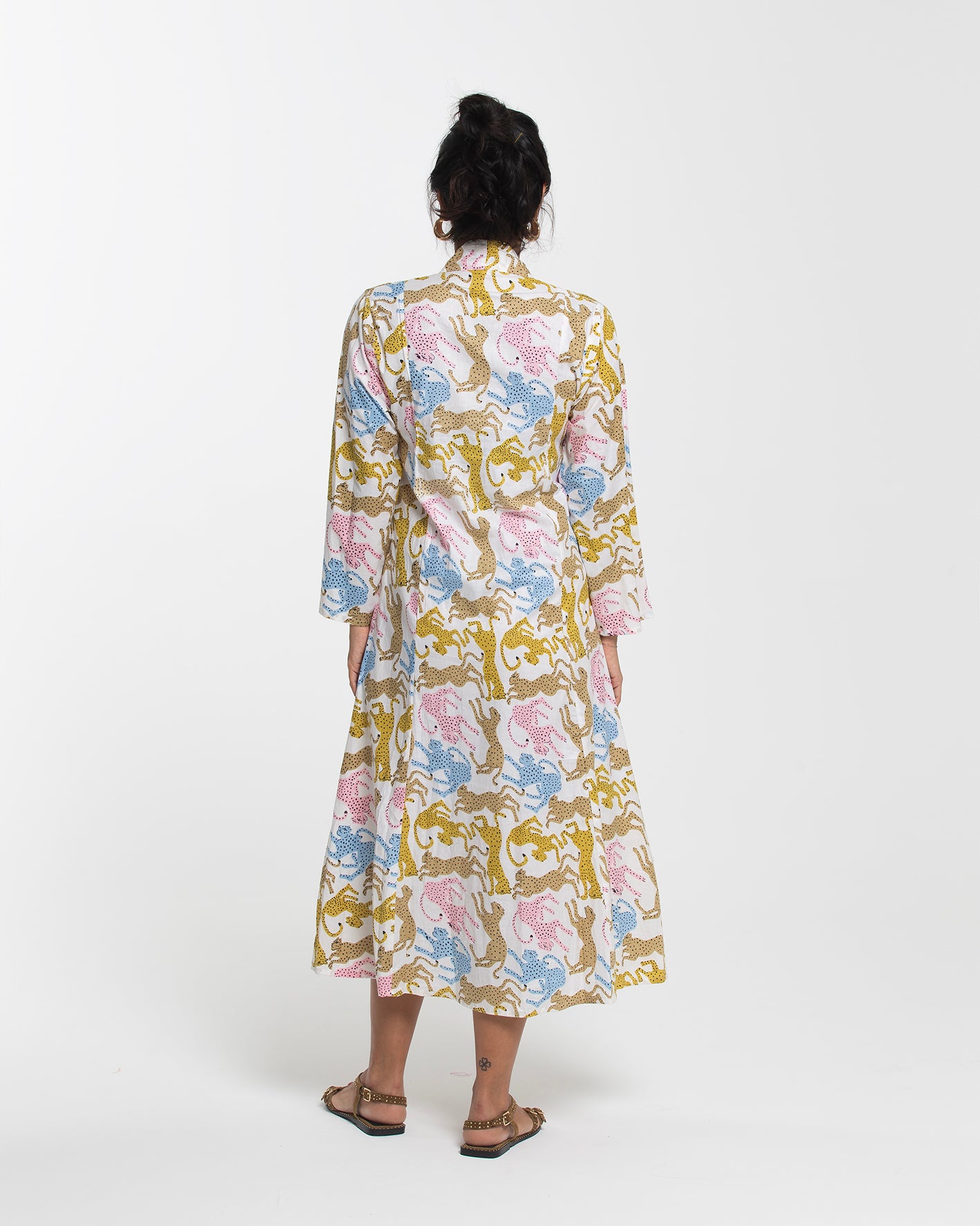 WHITE MIDI DRESS COLORFUL LEOPARDS