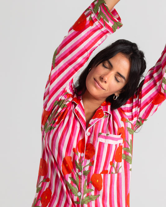 RED FLOWERS BLOCK PRINTED PAJAMA