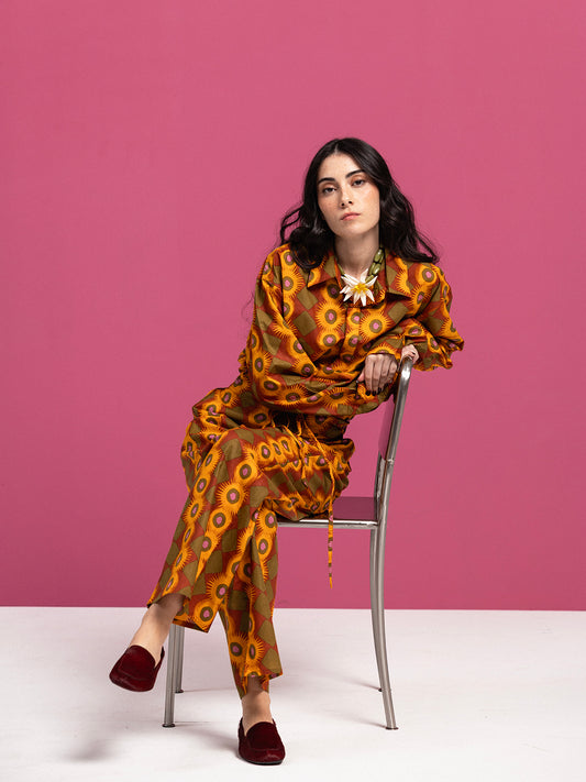 GREEN EXPLOSION COTTON DRAWSTRING PANTS