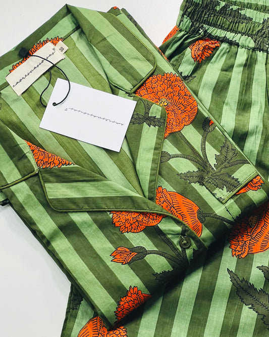 GREEN FLORAL BLOCK PRINTED PAJAMA