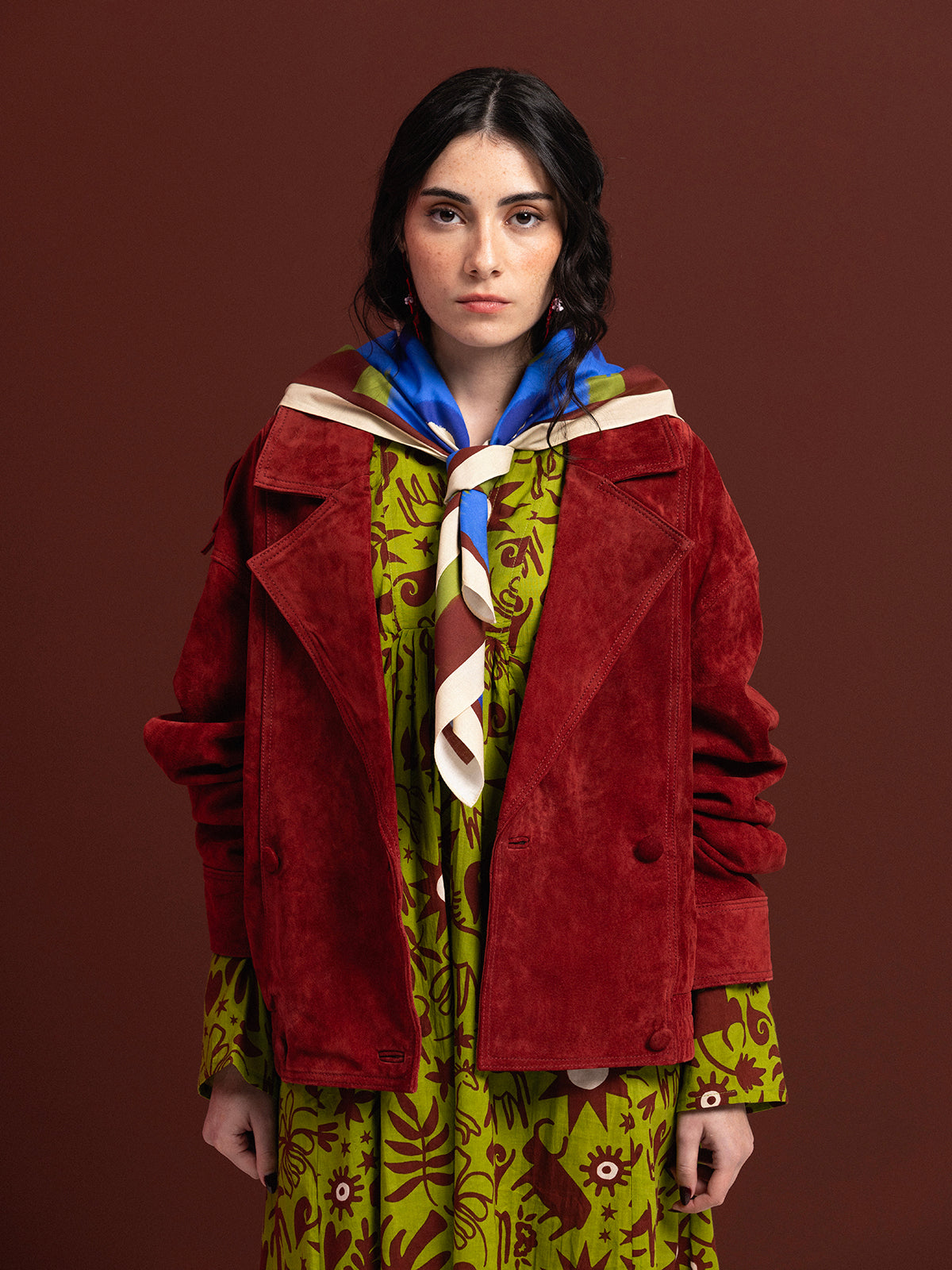 GREEN COWBOY LONG SLEEVE COTTON MAXI DRESS