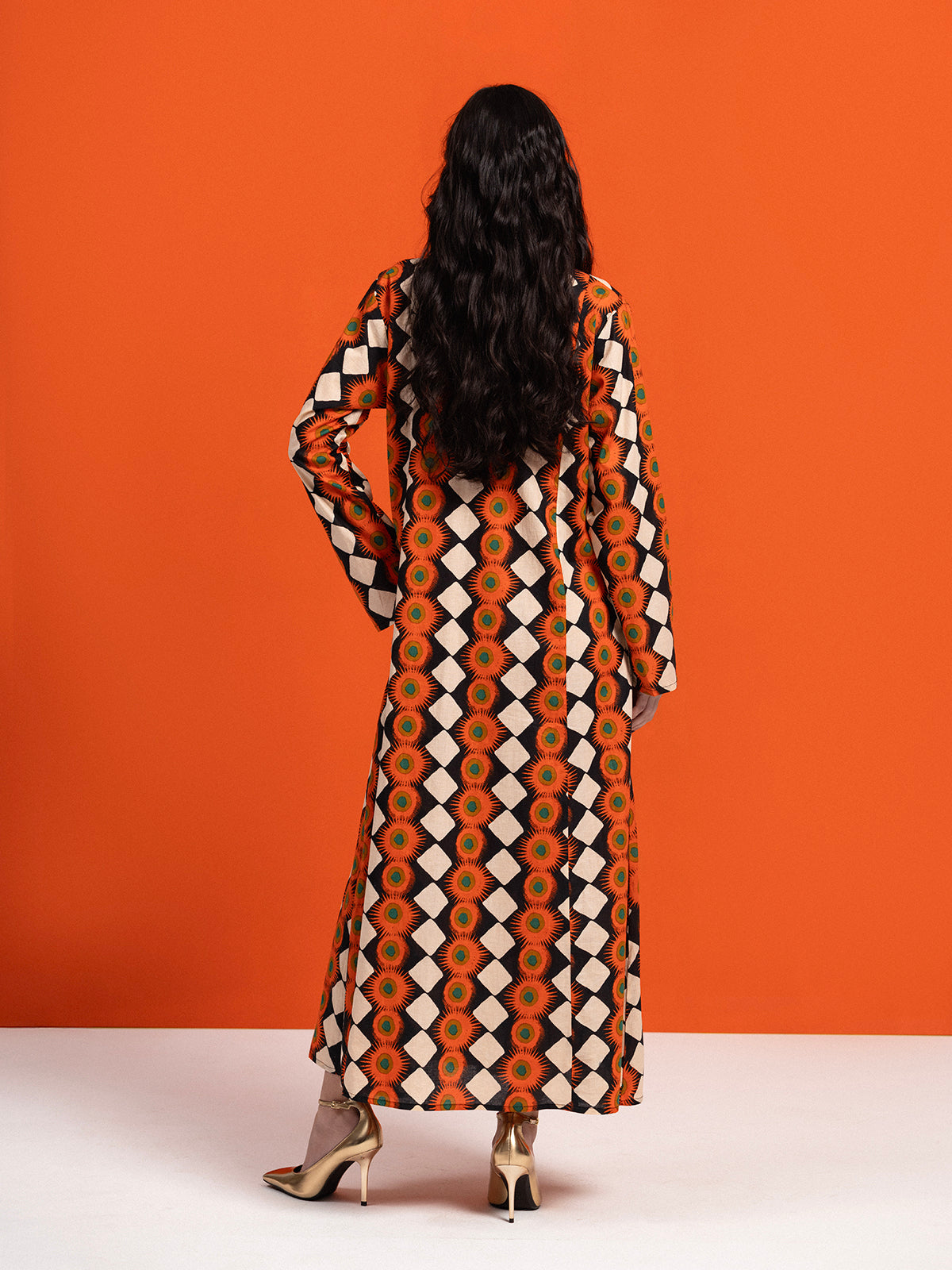 OFF WHITE EXPLOSION LONG SLEEV COTTON MAXI DRESS