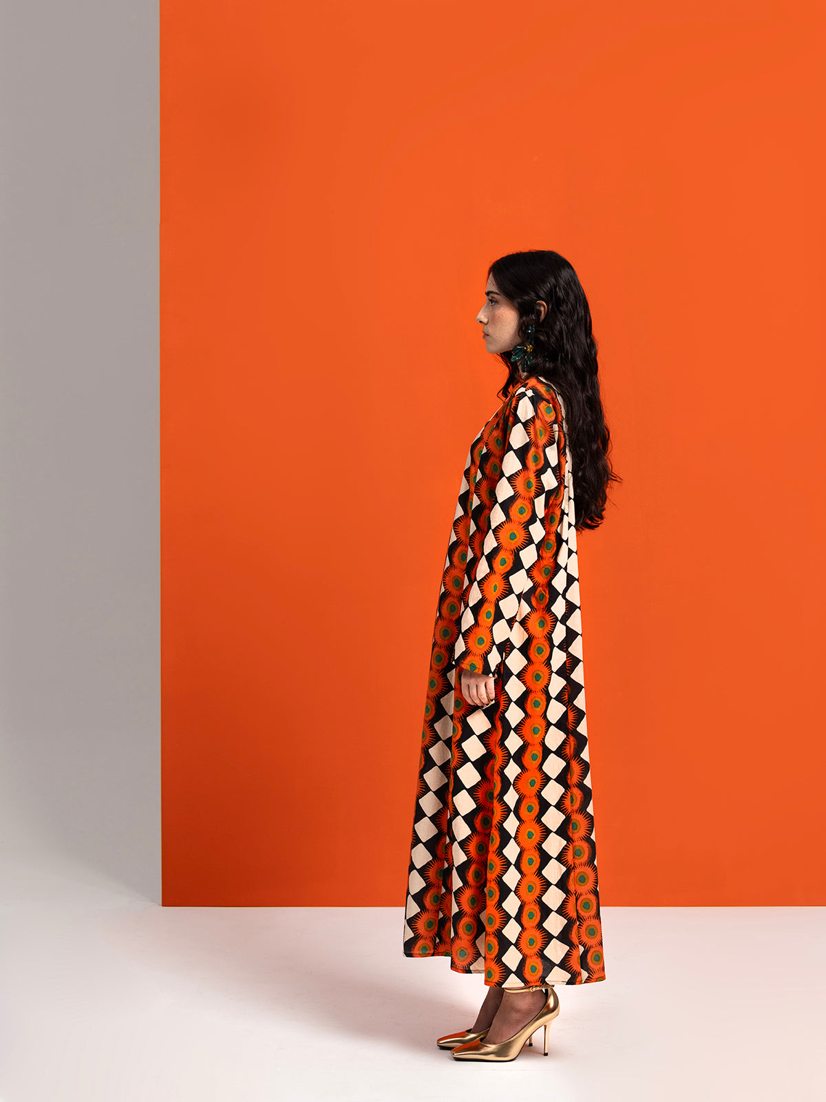 OFF WHITE EXPLOSION LONG SLEEV COTTON MAXI DRESS