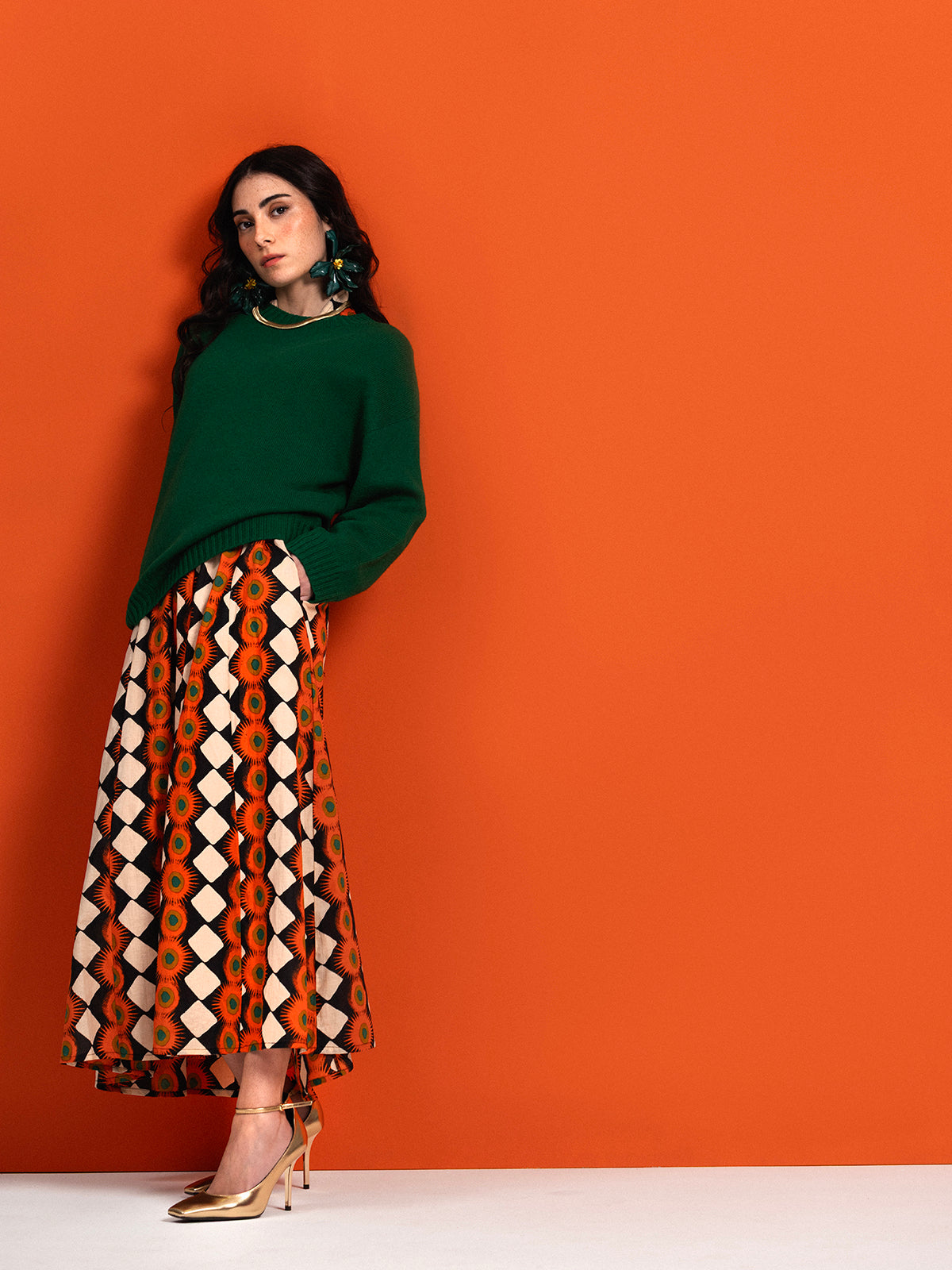 OFF WHITE EXPLOSION LONG SLEEV COTTON MAXI DRESS