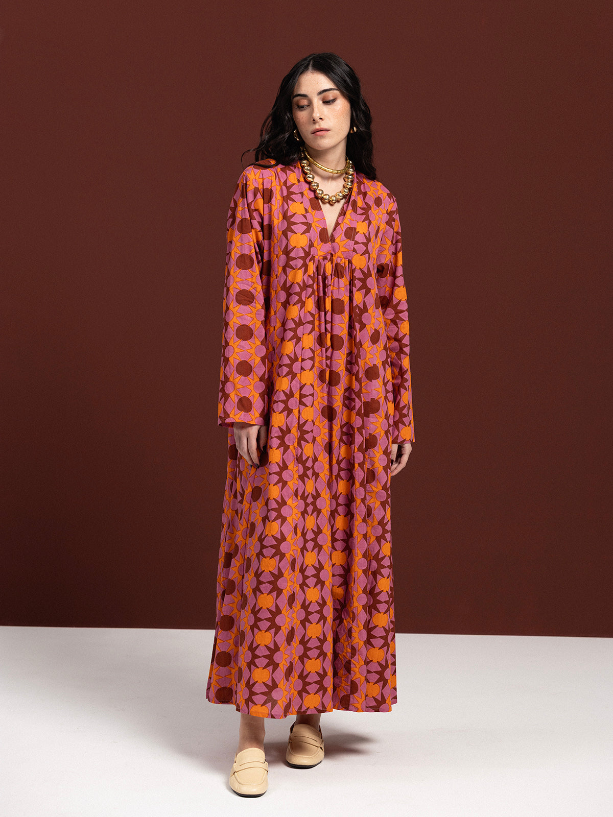 PINK SUNNY LONG SLEEVE COTTON MAXI DRESS