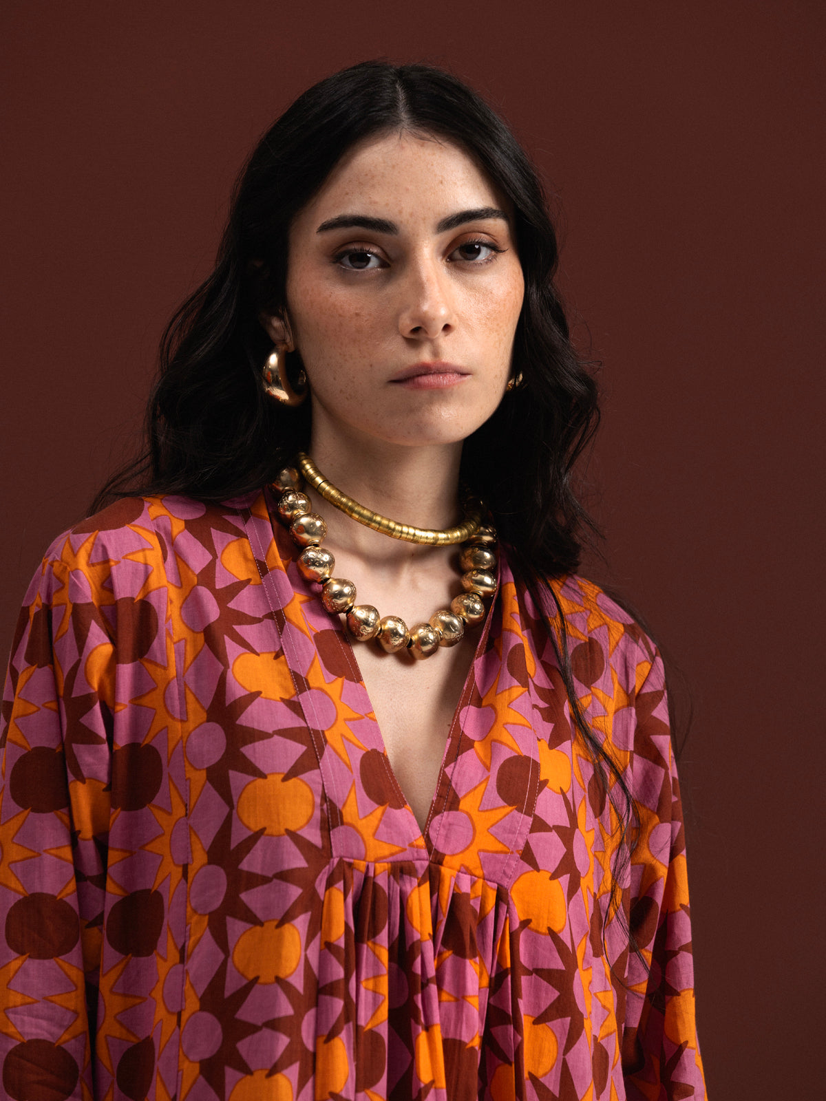 PINK SUNNY LONG SLEEVE COTTON MAXI DRESS