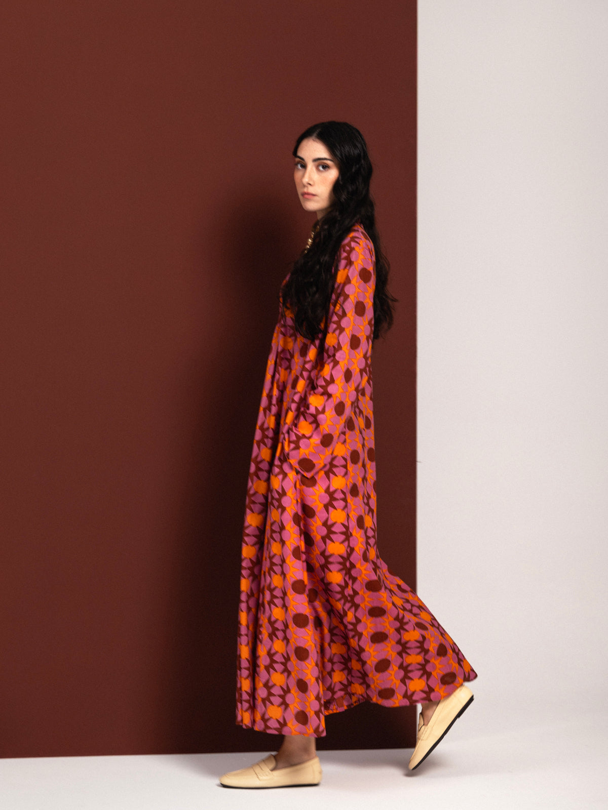 PINK SUNNY LONG SLEEVE COTTON MAXI DRESS