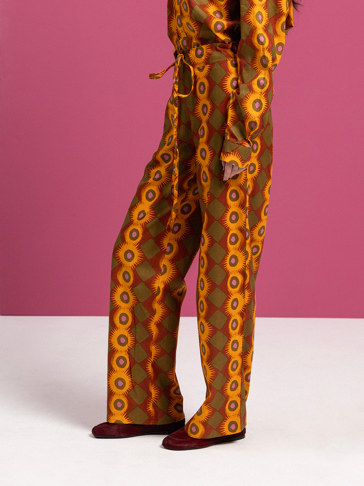 GREEN EXPLOSION COTTON DRAWSTRING PANTS