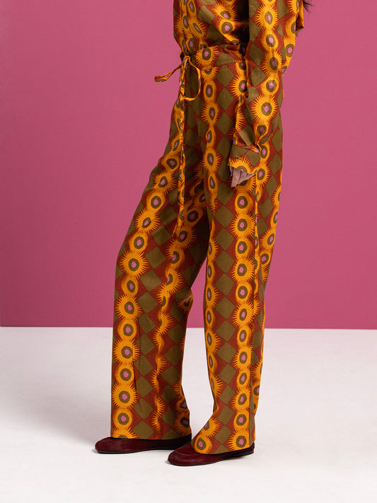 GREEN EXPLOSION COTTON DRAWSTRING PANTS