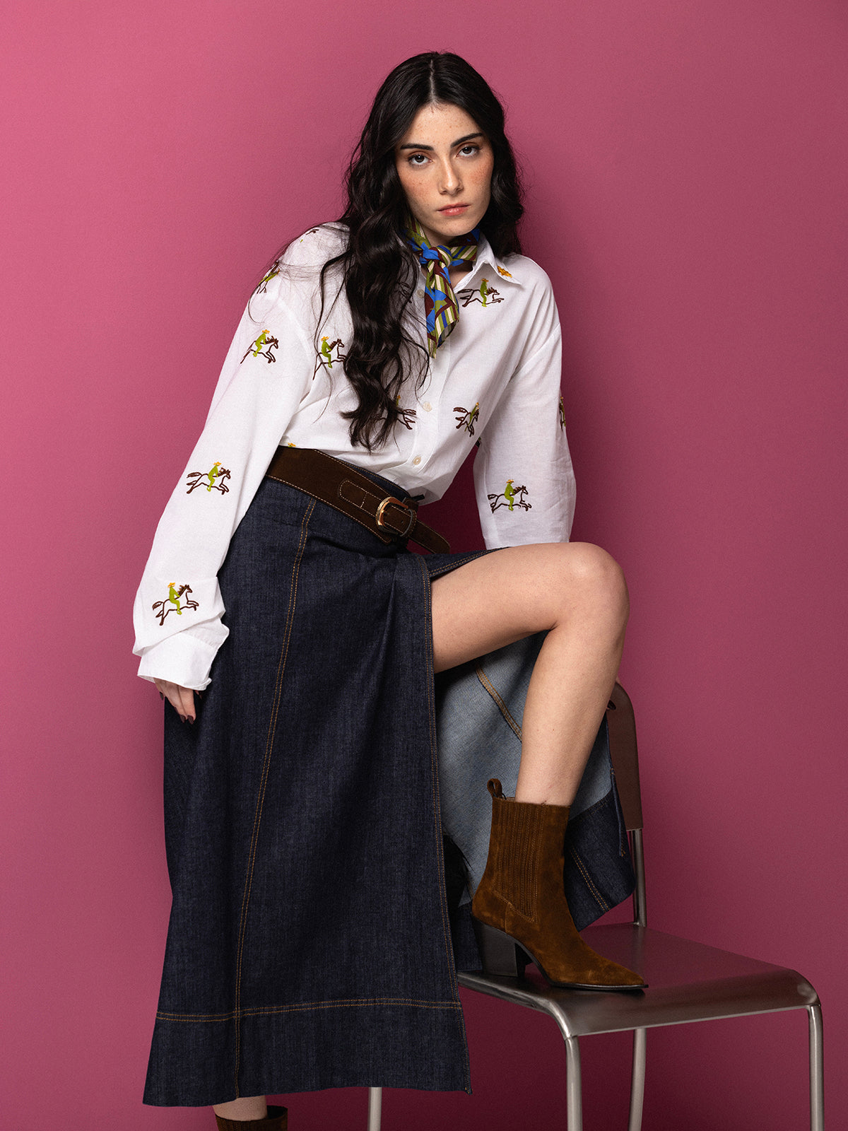 COWBOY HAND-EMBROIDERED COTTON SHIRT