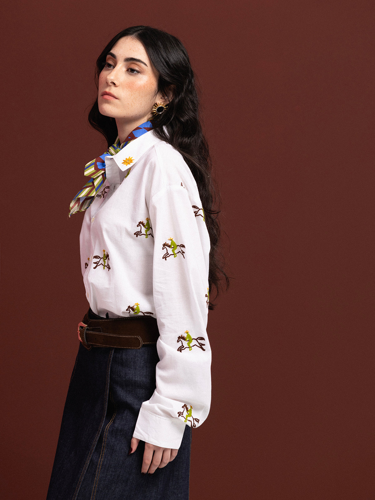 COWBOY HAND-EMBROIDERED COTTON SHIRT