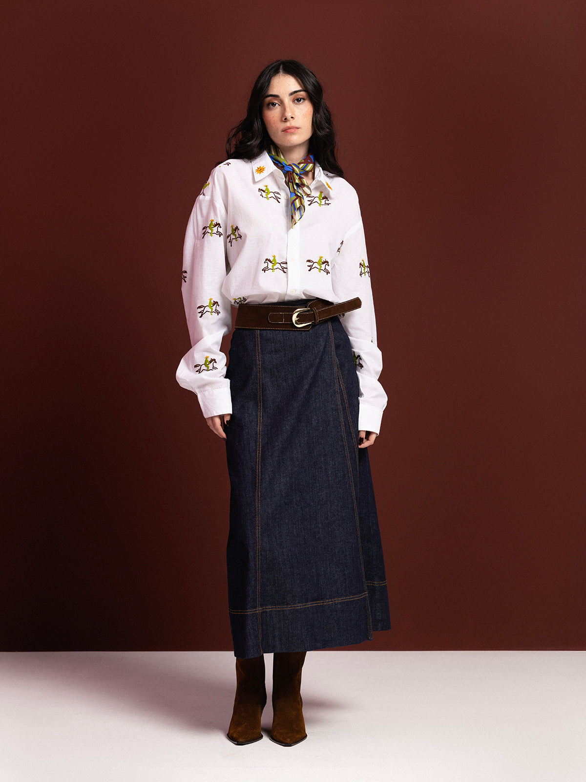 COWBOY HAND-EMBROIDERED COTTON SHIRT